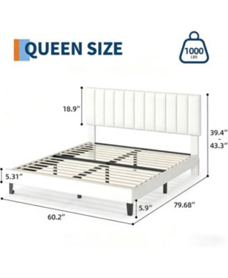 Bed Frame, Velvet Upholstered Platform Bed with Adjustable Vertical Channel Tufted Headboard, No Box Spring Needed, Easy Assembly
