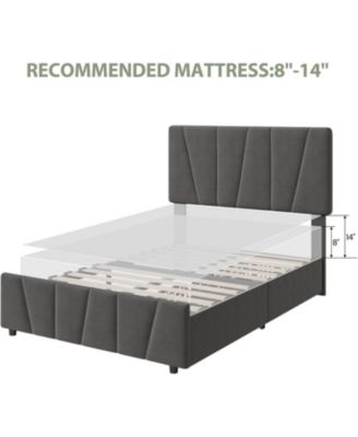 Twin Size Bed Frame with Adjustable Headboard and 2 Storage Drawers,Soft Upholstered Twin Platform Bed Frames with Wooden Slats Support,No Box