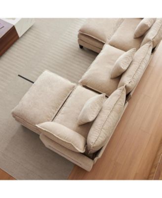 112" Modular Sectional Sofa, U-Shape Cloud Couch/Deep Seat/Armrest/Plush Corduroy Fabric, No Assembly Required, Space-Saving