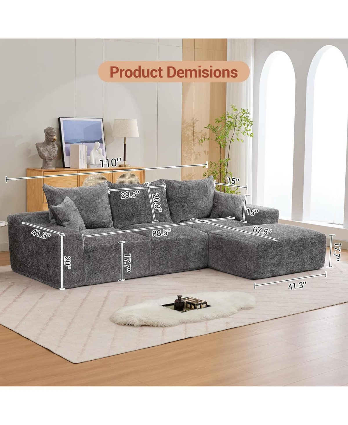 gaomon 110'' Chenille Modular Convertible Deep Seat L Shaped Sectional Sofa with Ottomans