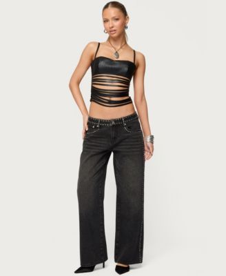 Women's Nia Cutout Shredded Faux Leather Top