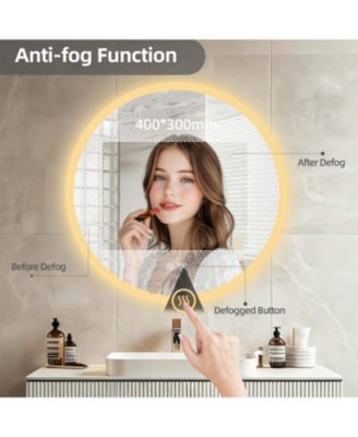 32" Round Led Bathroom Mirror with Lights Wall-Mounted Vanity Mirror