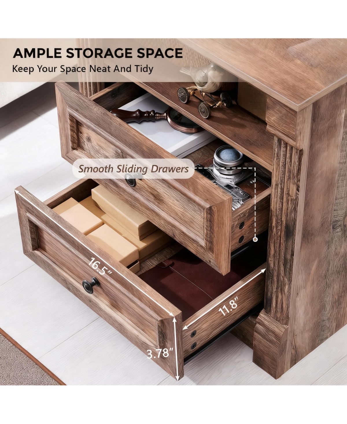 Yigii Farmhouse Nightstand with Charging Station and Storage