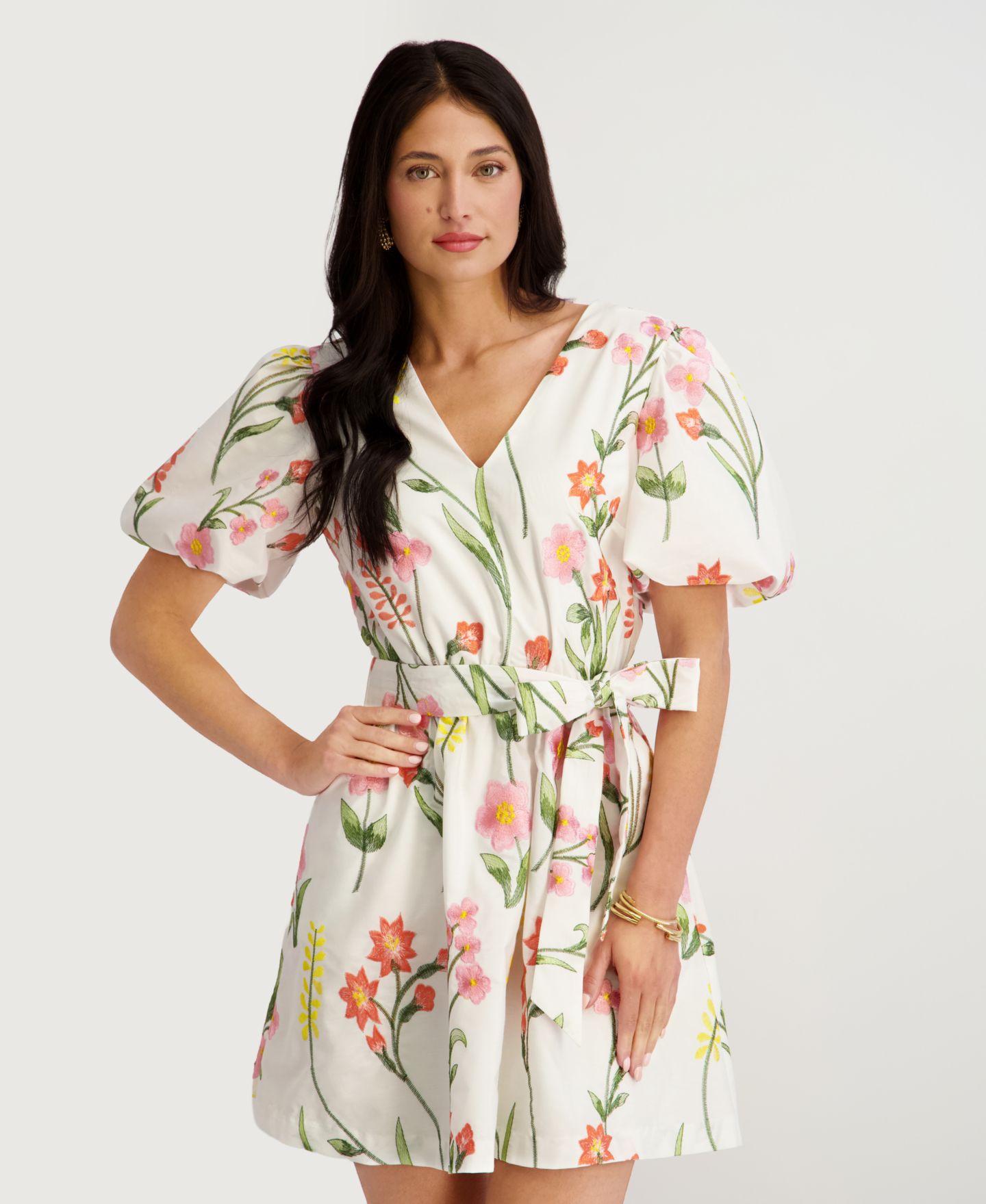 Женское платье Kensie Embroidered Woven V-Neck, цвет: Белый разноцветный — фото 3