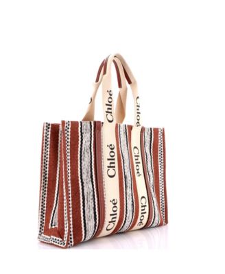 Large Woody Tote Striped Linen