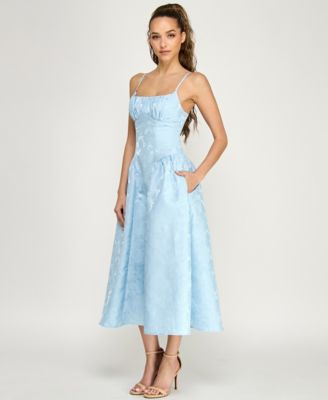 Juniors' Floral Jacquard Scoop Neck Midi Dress