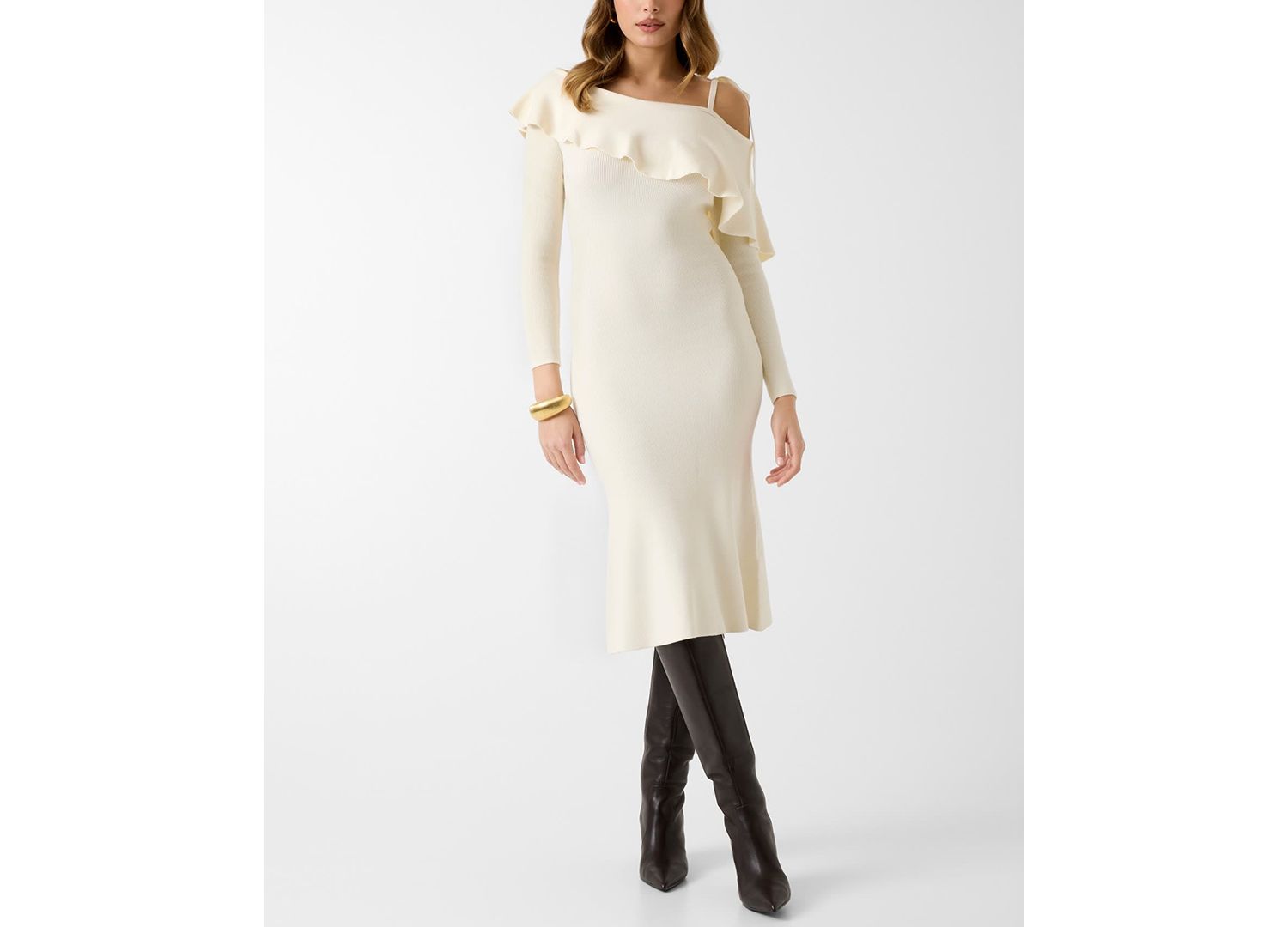 Women's Long-Sleeve Off-The-Shoulder Ambrosia Rib Dress