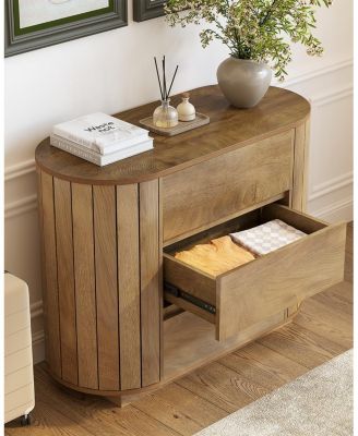 Large Nightstand Set of 2, Oversized Night Stand with 3 Drawers, Slatted Side Design Wood Nightstand, 35" Wide End Tables, Modern Dresser