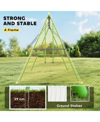 Outdoor Metal Swing Set with Two Seats and Glider