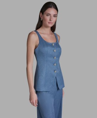 Women's Scoop Neck Front Button Denim Vest