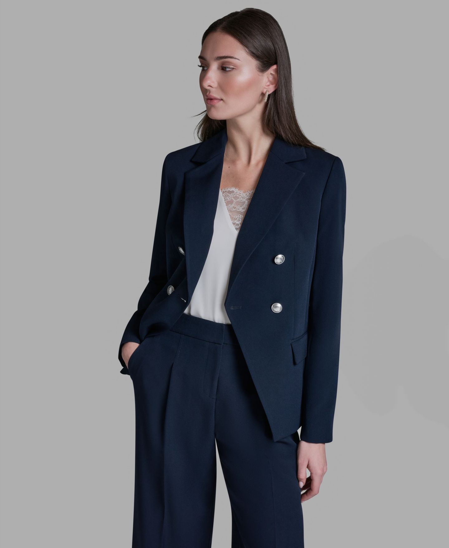 Женская куртка BCBG Double Breasted Long-Sleeve Jacket, цвет: Глубокий морской — фото 4