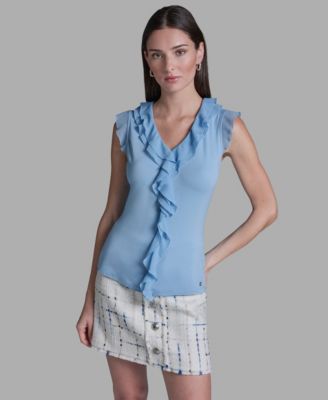 Women's V-Neck Ruffle Front Pull-On Top