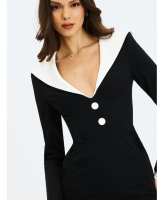 Women's Heather Black Collared Decorative Button-Front Mini Dress