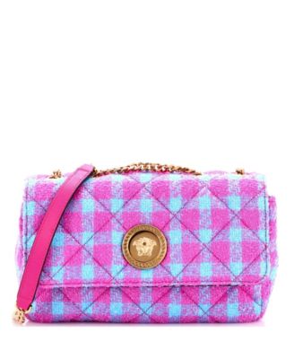East West Medusa Icon Chain Flap Bag Quilted Tweed