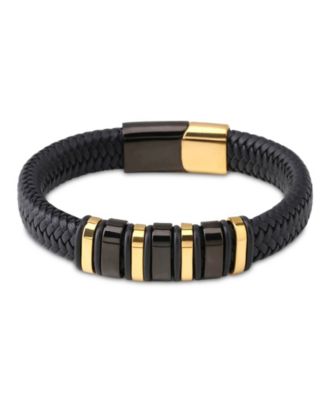Men's Imperium Gold-Tone Leather & Stainless Steel Bracelet