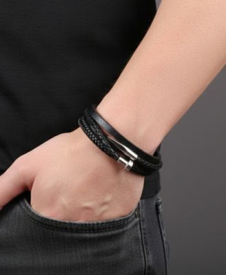 Men's Noir Forge Leather & Stainless Steel Bracelet