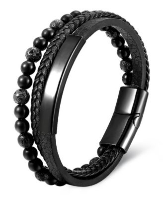 Men's Varen Cuff Leather Bracelet in Stainless Steel