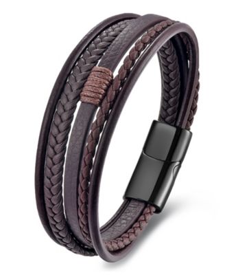 Men's Revenne Brown Leather & Stainless Steel Bracelet