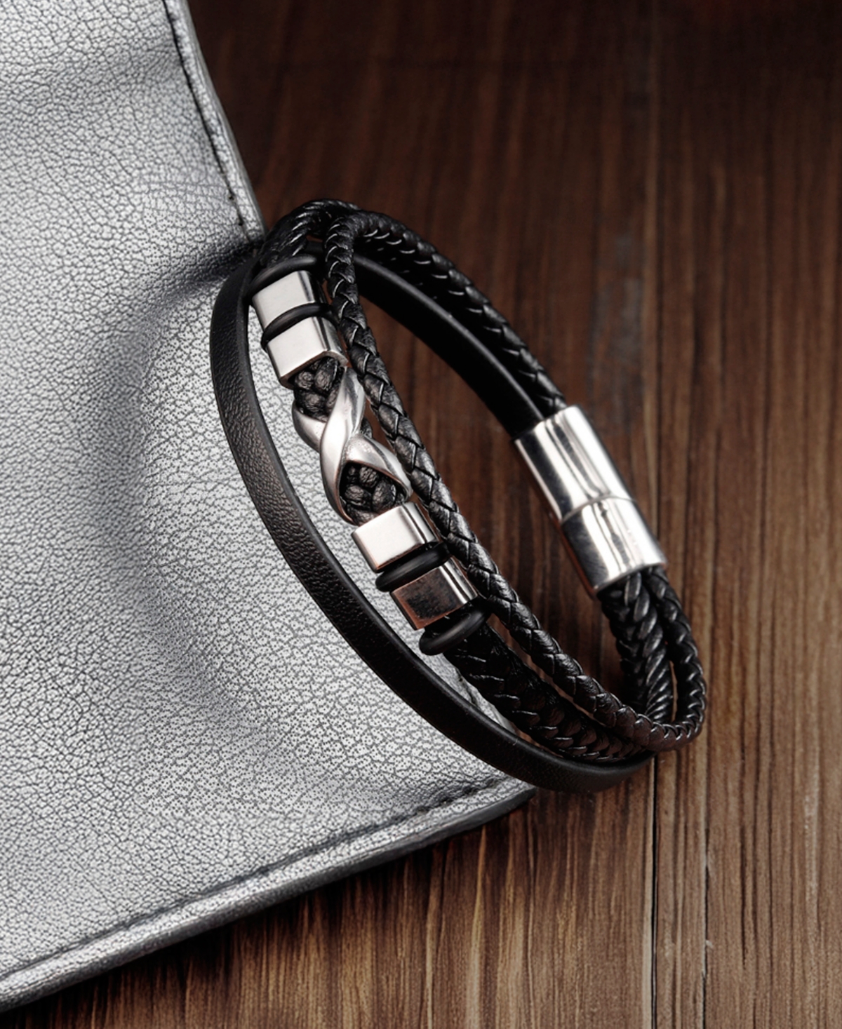 Rhona Sutton Men's Stainless Steel & Corvian Leather Bracelet