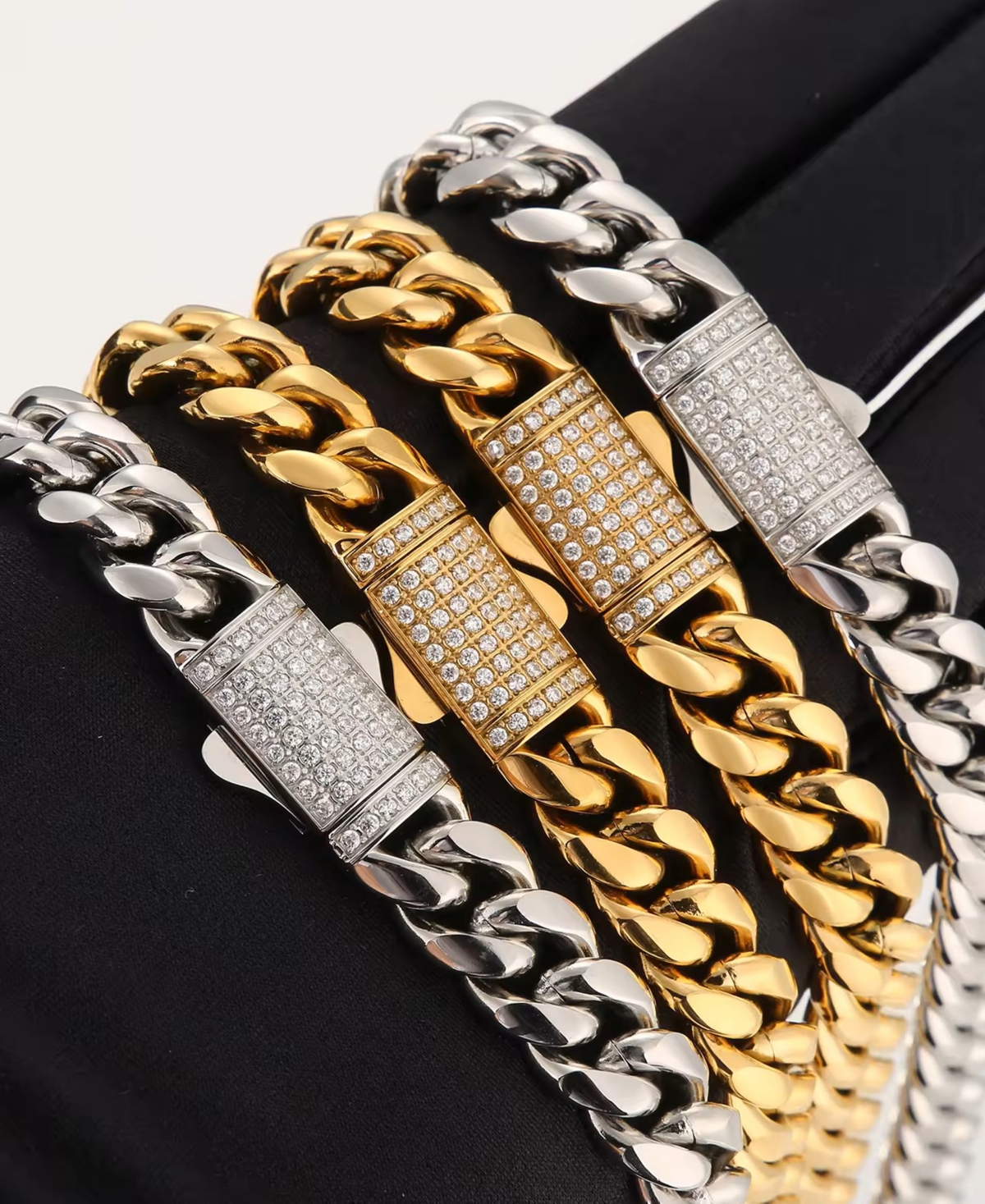 Rhona Sutton Men's Stainless Steel Cuban Iced Chain Necklace in 18k Gold Plated