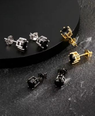 Men's Apex Round Black Stud Earrings in Sterling Silver