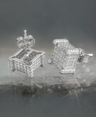 Men's Iced Fortress Stud Earrings in Sterling Silver