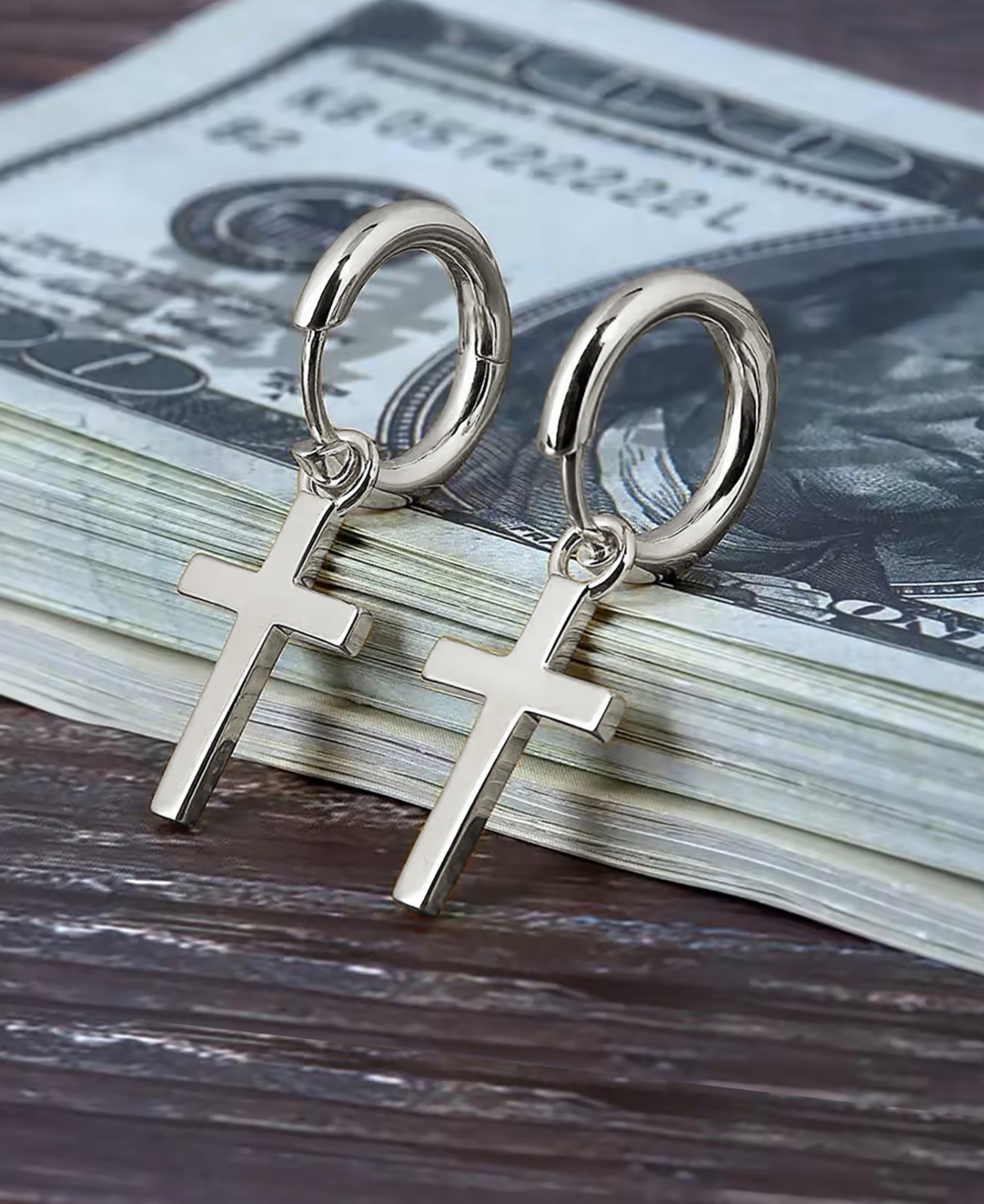 Rhona Sutton Men's Classic Cross Hoop Earrings in Sterling Silver