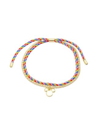 Mickey Mouse Cubic Zirconia and Multi Color Cord Mickey Charm Bolo Bracelet