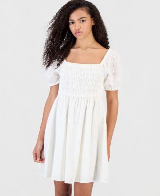Juniors' Cotton Eyelet Babydoll Dress