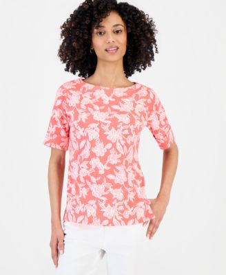 Petite Floral Knit Elbow-Sleeve Top
