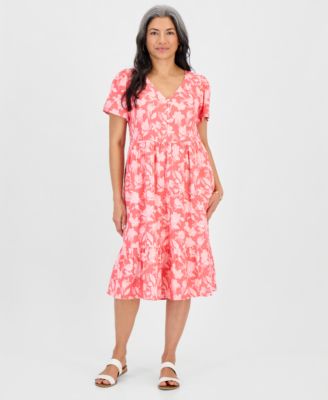 Petite Cotton Flutter-Sleeve Midi Dress