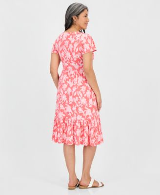 Petite Printed Knit V-Neck Midi Dress