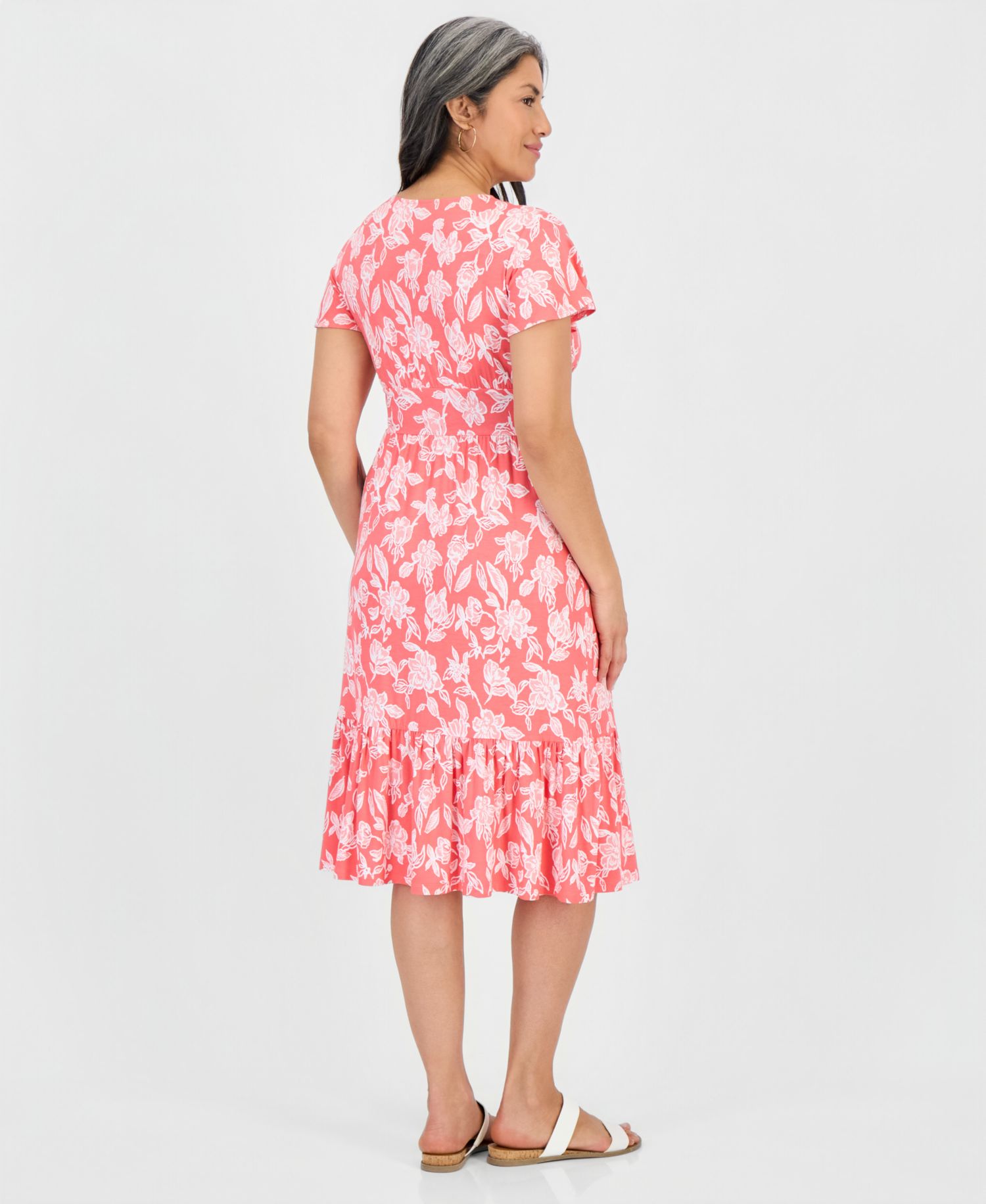 Petite Printed Knit V-Neck Midi Dress