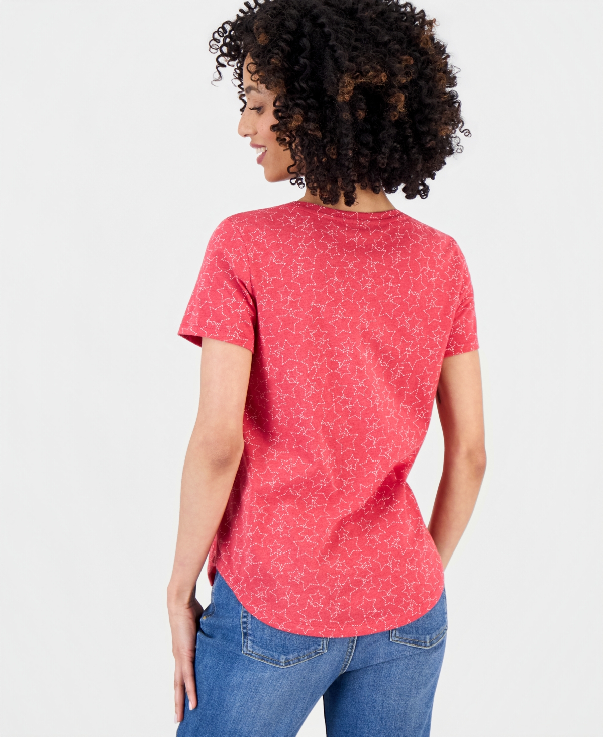 Style & Co Petite Star-Print Short-Sleeve Perfect T-Shirt, Macy's Exclusive