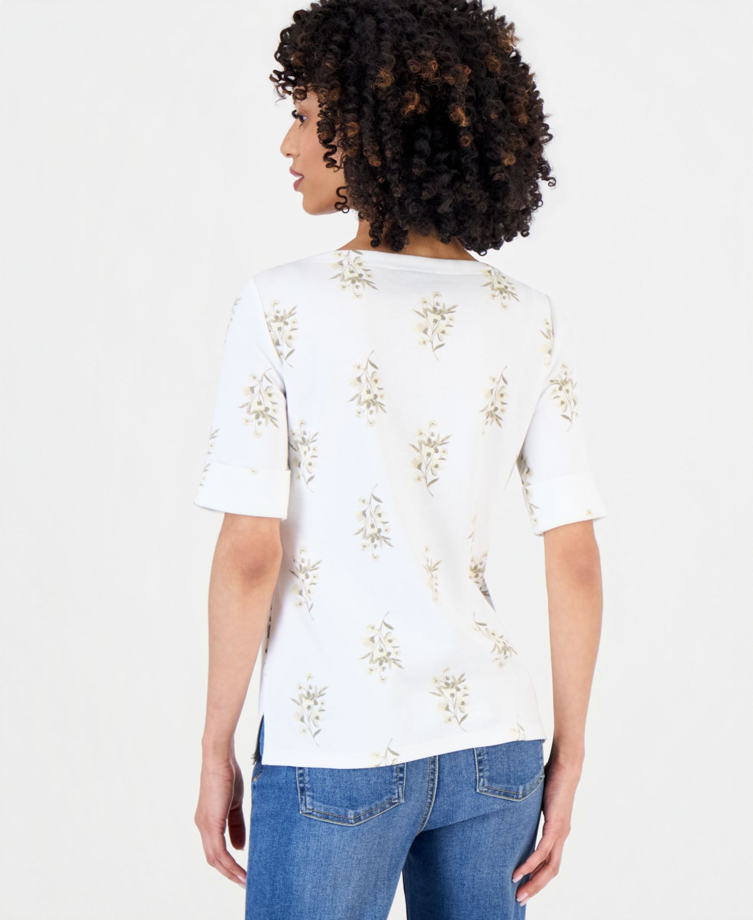 Petite Floral Knit Elbow-Sleeve Top