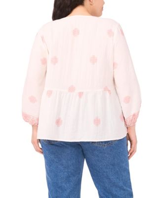 Plus Size Neck Tie Peasant Blouse