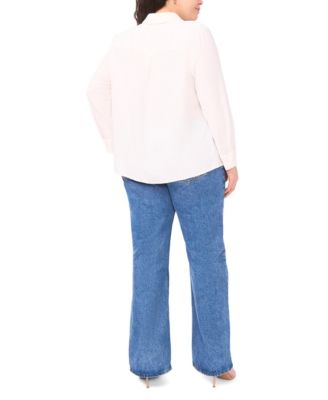 Plus Size Button-Down Flower Applique Blouse