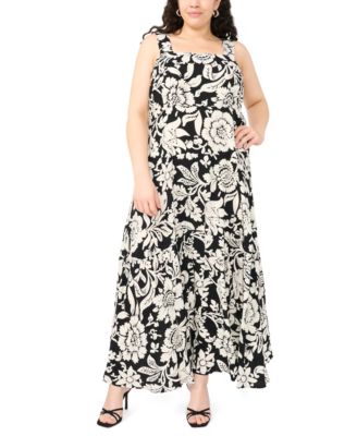 Plus Size Printed Square-Neck Smocked-Back Sleeveless Maxi Dress