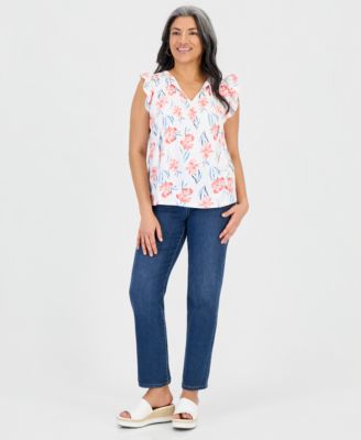 Petite Tie-Neck Pintuck-Front Ruffled Top