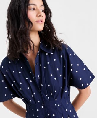 Women's Pleated Waist Midi Shirtdress