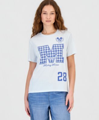 Juniors' Mickey Gingham Graphic Print T-Shirt