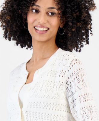 Petite Cotton Pointelle Cardigan Sweater