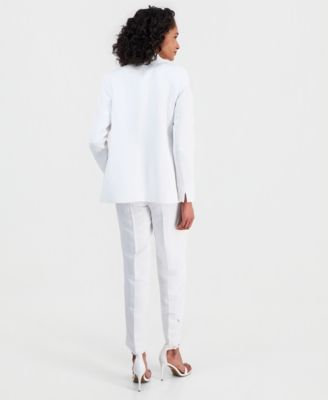 Women's Linen-Blend Notched-Collar Open-Front Blazer & Wide-Leg Pants