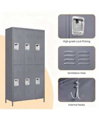 Large 72" Steel Locker with 6 Doors for Gym, Office, or School- Spacious, Durable, Easy Assembly
