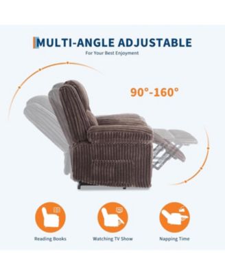 Corduroy Recliner Chair, Manual Recliner Sofa with Handle, Pillow Top Arms, Thick Padding, Side Pocket, 330Lbs Capacity