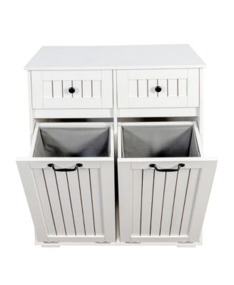 Laundry Hamper Cabinet - Tilt Out Bathroom Storage Unit with 2 Removable Baskets, 2 Drawers for Easy Sorting & Storage