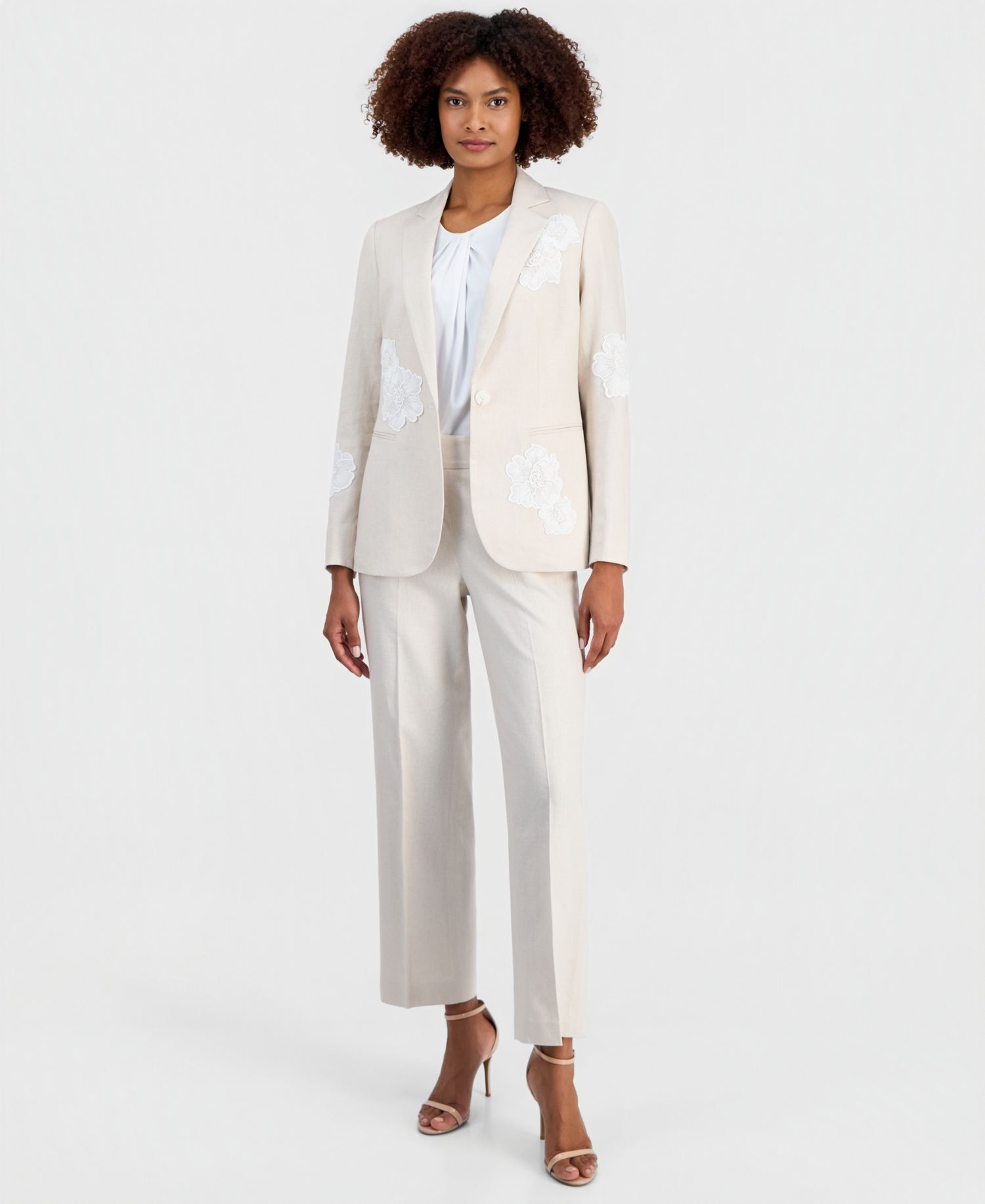 Women's Linen-Blend One-Button Embroidered Blazer