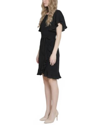 Women's Short-Sleeve Pleated Ruffle Dress