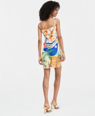siena colorblock a line dress Siena Women's Printed Square-Neck Sleeveless Mini Dress - White Multi