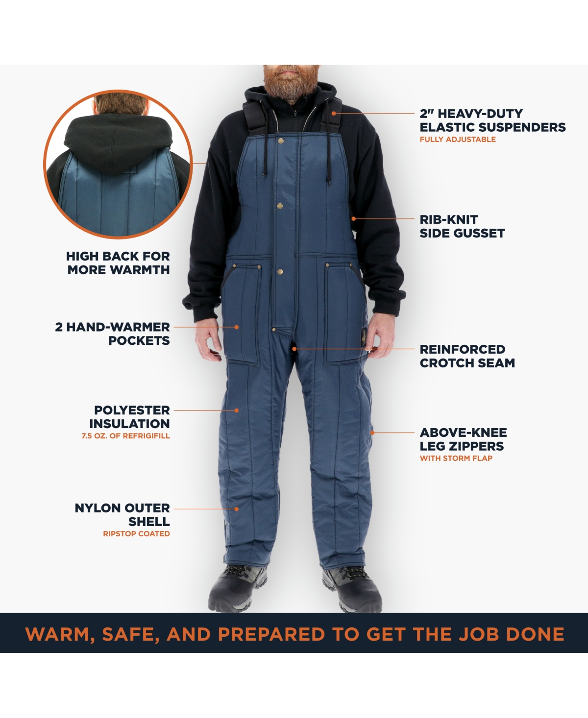 RefrigiWear Men's Cooler Wear Bib Overalls - 10°F Comfort, Insulated, Water-Repellent, Durable, Workwear for Freezer & Cold Environments